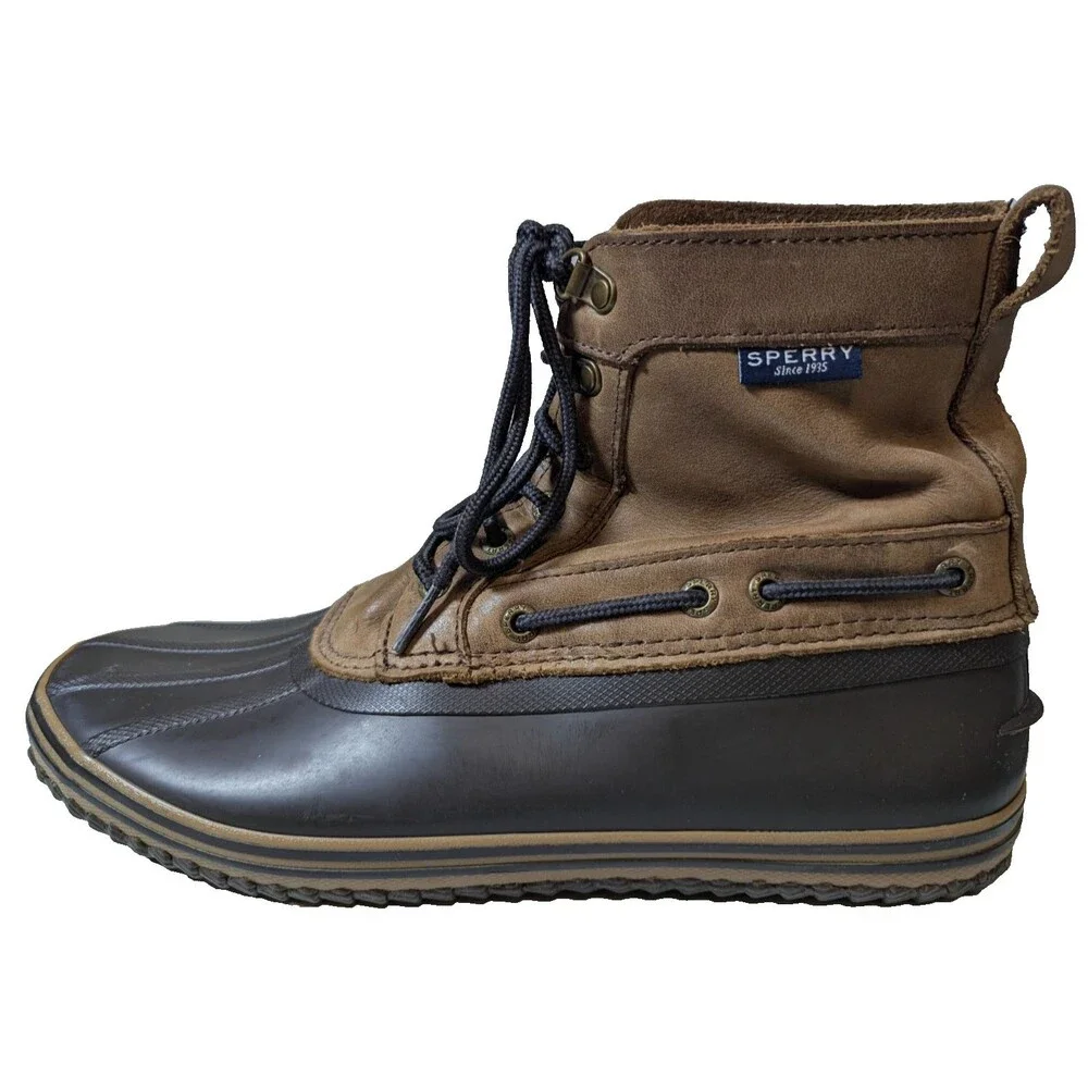 Sperry Avenue Men's Duck Boots Size 11.5 Brown Leather Waterproof Rain Winter